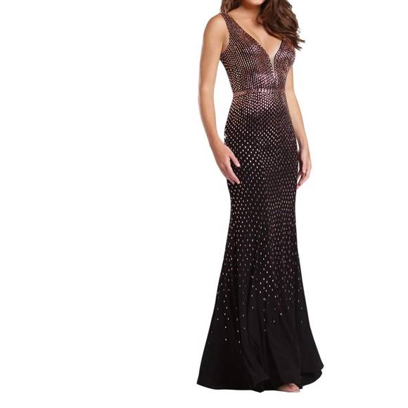 NEW ELLIE WILDE sleeveless stone encrusted prom dress in black/bronze NEW ELLIE WILDE sleeveless stone encrusted prom dress in black/bronze